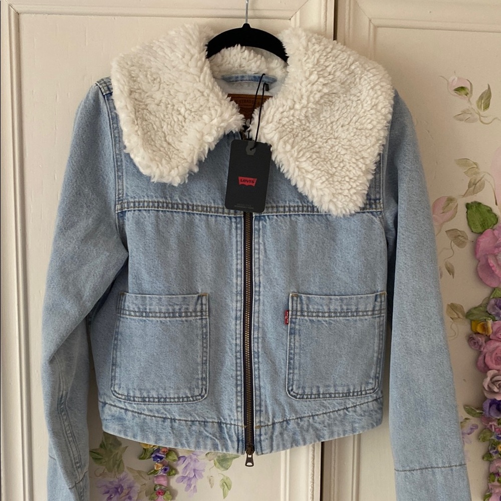 Levi's Light Blue Denim Jacket with White Sherpa Collar